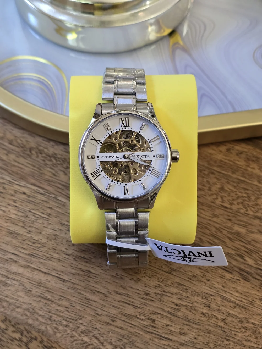 Invicta Men's Silver Skeleton Dial Automatic Watch with White Accents